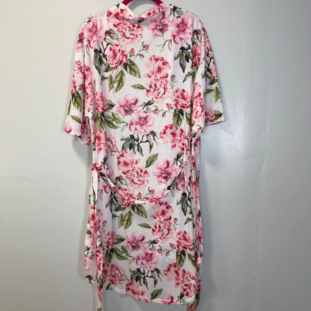 Show Me Your Mumu Brie Floral Short Robe Garden of Blooms Pink White One Size